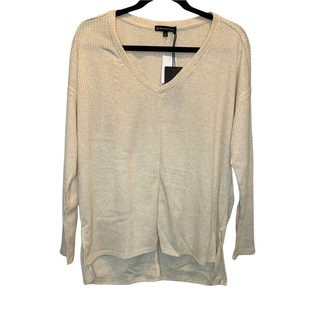 Gibson Look Thermal V-Neck Tunic in Oat / Beige Medium NWT NEW